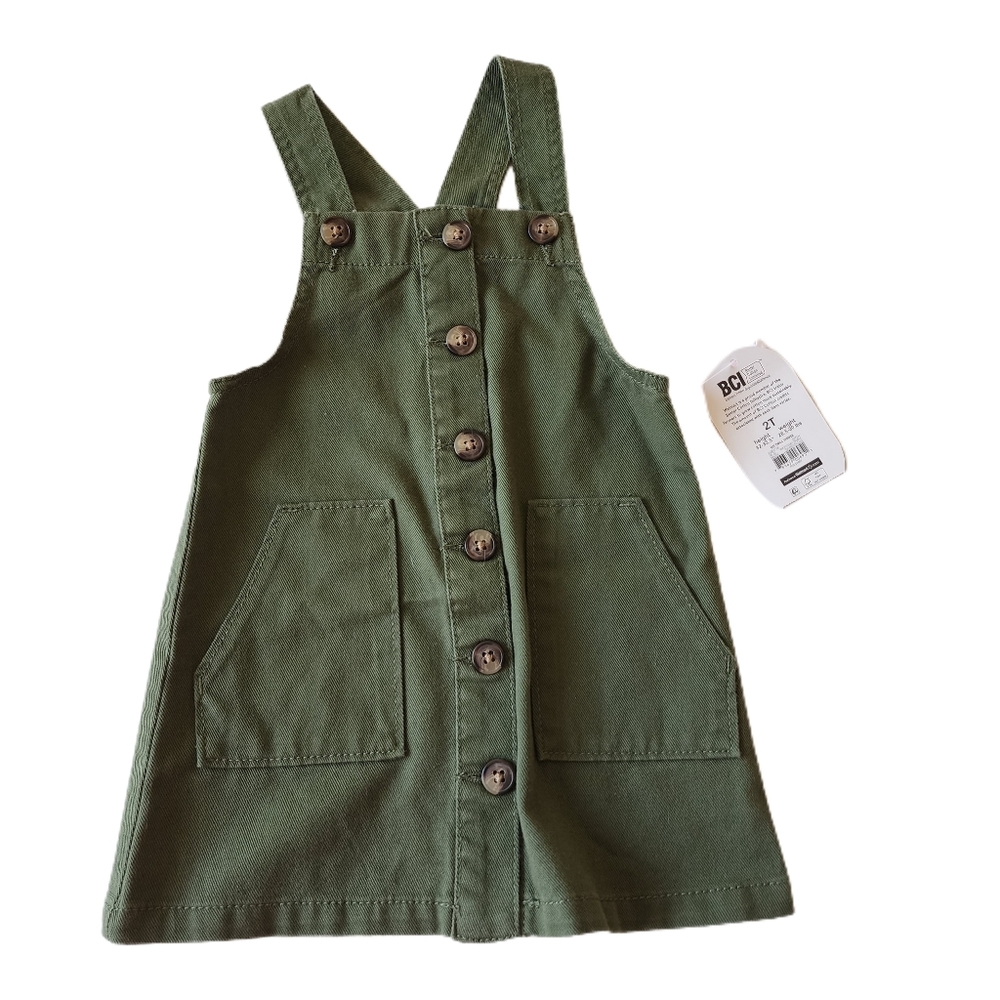 wonder nation Olive Green Button-Front Pinafore Dress
